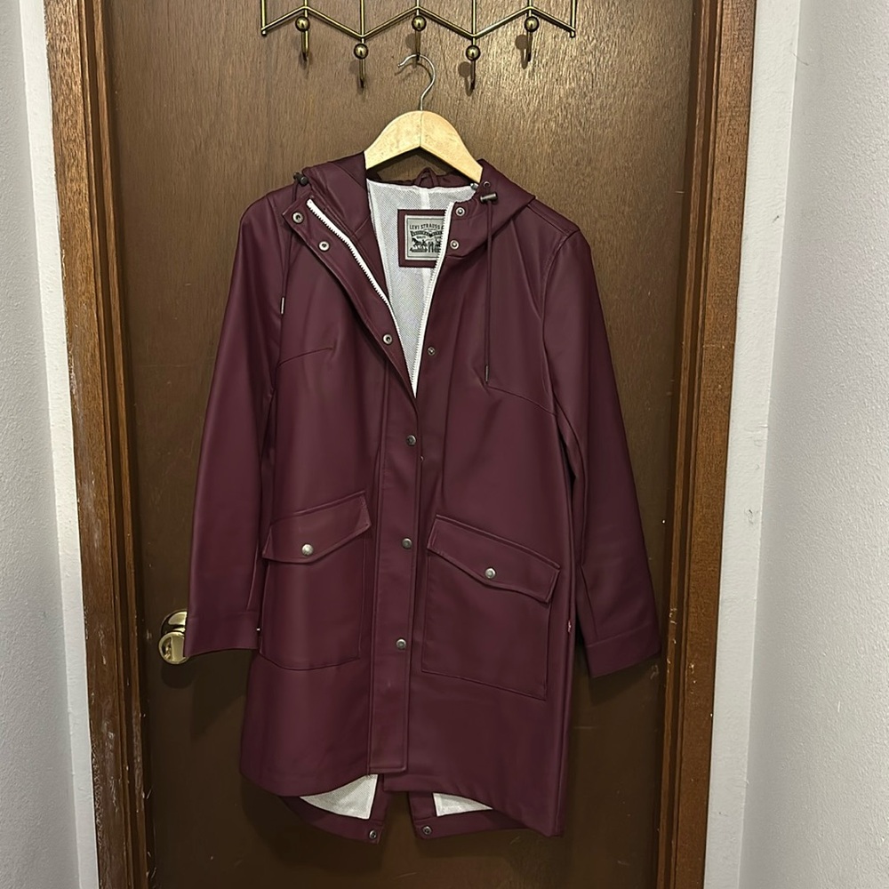 EUC Levis Wine Maroon Leather Like Rain Jacket